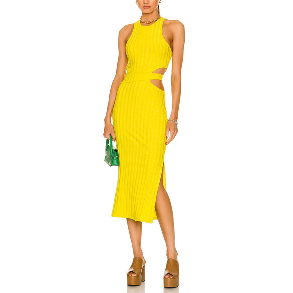 Jonathan Simkhai Standard 'Kaya' Yellow Tencel Lyocell Cut Out Midi Dress Size - Picture 1 of 6